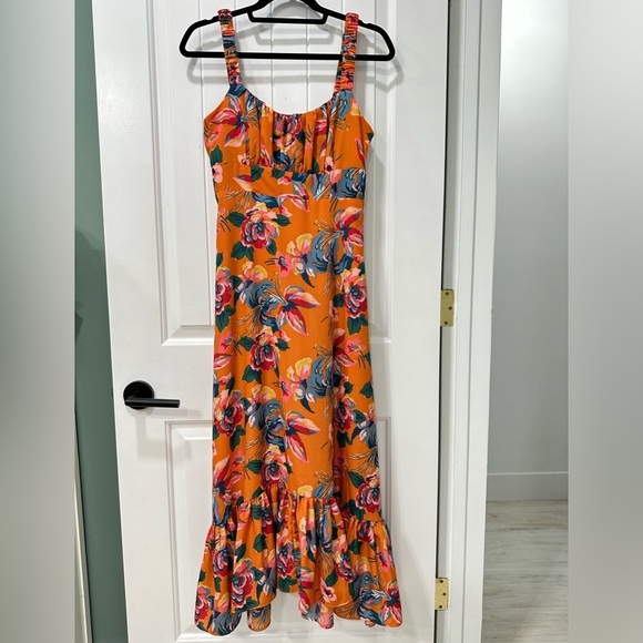 Likely Kimbell Tiered Midi Dress in Orange Floral Prints - Picture 1 of 12